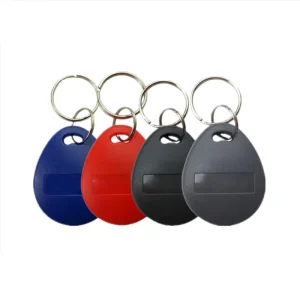 A set of five RFID for key fobs (1) in caeruleum, rubrum, nigreos, griseo, et in tenebris blue, quisque instructus metallum keyring.