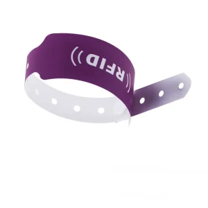 Purpura et alba RFID Wristbands In pluma hospitalitatis Industry aptabile lorum et symbolum RFID perforatum, offering optimum solutionem augendae hospitis experiences.